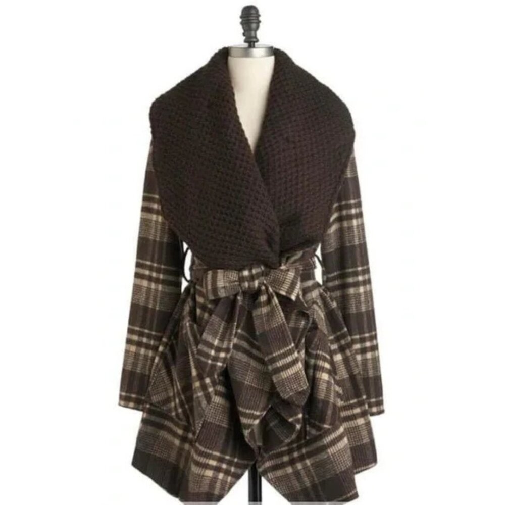Ryu Brown Plaid Sweater Wrap Coat